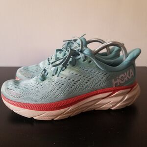 Hoka One One Clifton 8 Womens Aqua Blue Eggshell Running Shoes F27221G US 8B